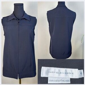 GARFIELD & MARKS Zip Front Collared Vest Black‎ Size 4, Made in America